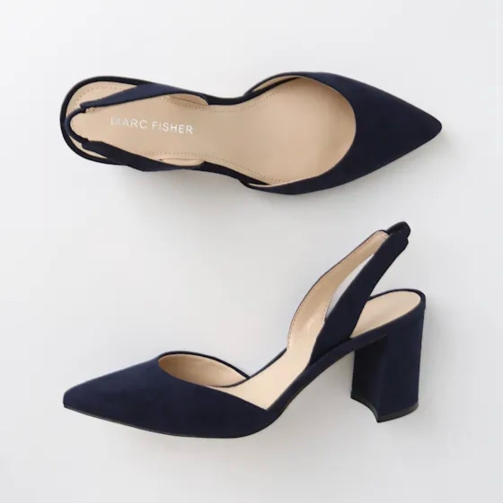 Marc Fisher Cup 2 Dark Blue Suede Pointed Toe Slingback Pumps